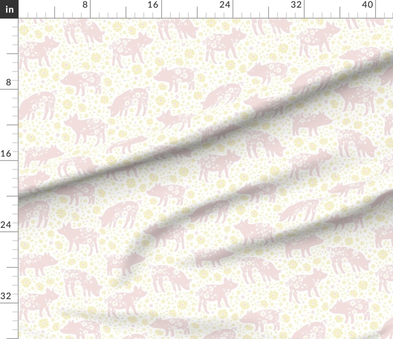 Shabby Chic Pigs Farmhouse Pastel Pink Yellow Cheerful Playful Delicate Custom Printed Fabric by Spoonflower Various Fabrics by the Yard or Fat Quarter